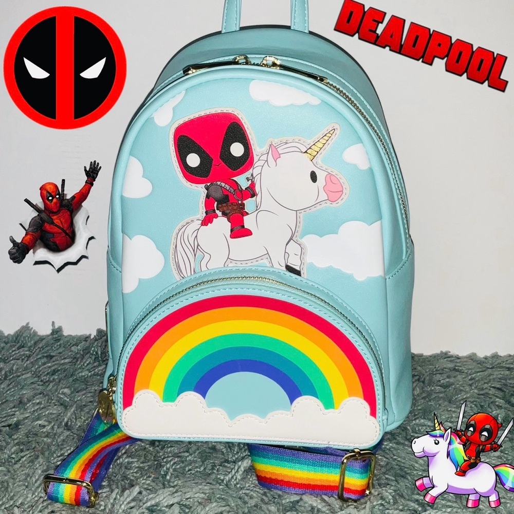 Loungefly Deadpool Unicorn Rainbow Mini Backpack! Like New!